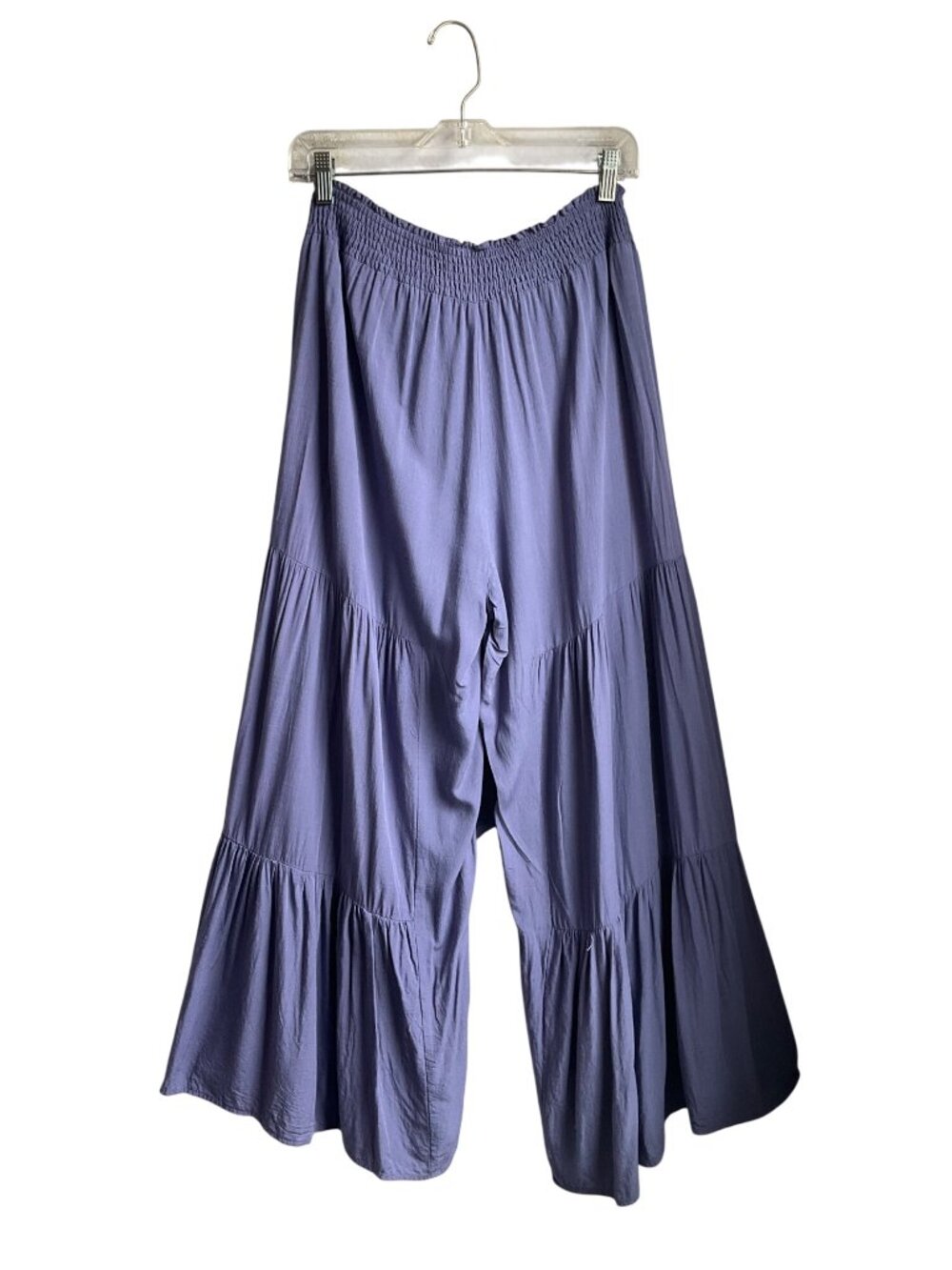 Ee Some L Tiered Wide Leg Flowy Pull On Pants Tie Waist Blue Boho Lagenlook - Picture 3 of 14